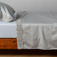 Bria Flat Sheet with Novola Lace from Bella Notte Linens in the color Cloud.