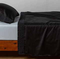 Bria Flat Sheet with Novola Lace from Bella Notte Linens in the color Corvino.