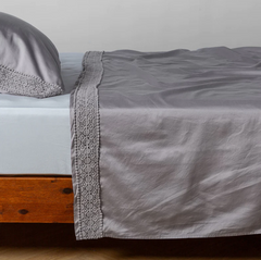 Bria Flat Sheet with Novola Lace from Bella Notte Linens in the color French Lavender.