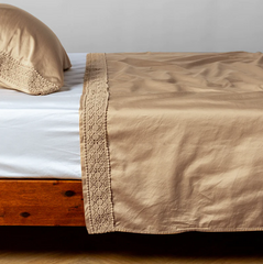 Bria Flat Sheet with Novola Lace from Bella Notte Linens in the color Honeycomb.