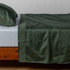Bria Flat Sheet with Novola Lace from Bella Notte Linens in the color Juniper.