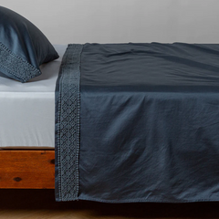 Bria Flat Sheet with Novola Lace from Bella Notte Linens in the color Midnight.