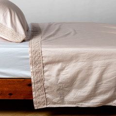 Bria Flat Sheet with Novola Lace from Bella Notte Linens in the color Pearl.