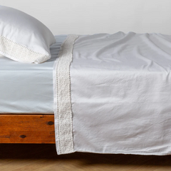 Bria Flat Sheet with Novola Lace from Bella Notte Linens in the color White.