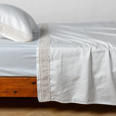 Bria Flat Sheet with Novola Lace from Bella Notte Linens in the color Winter White.