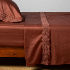 Bria Flat Sheet with Novola Lace from Bella Notte Linens in the color Autumn.