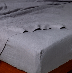 Linen Fitted Sheet from Bella Notte Linens in the color French Lavender.