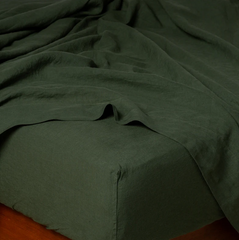 Linen Fitted Sheet from Bella Notte Linens in the color Juniper.