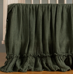Linen Whisper Crib Skirt from Bella Notte Linens in the color Juniper.