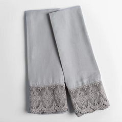 Madera Luxe Pillowcase with Donella Lace from Bella Notte Linens in the color Fog.