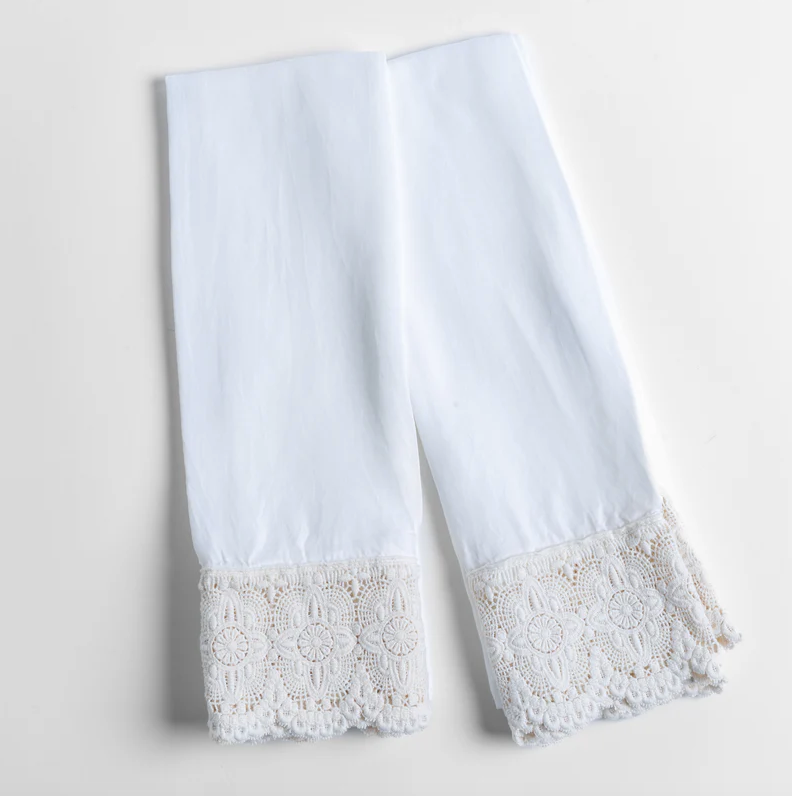 Madera Luxe Pillowcase with Donella Lace from Bella Notte Linens in the color White.