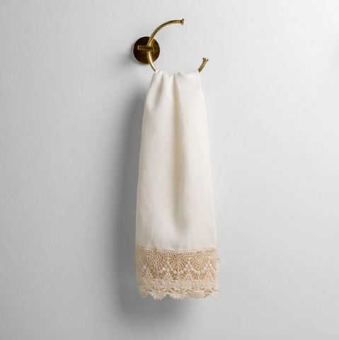 Linen Guest Towel with Mattine Lace Trim - Winter White