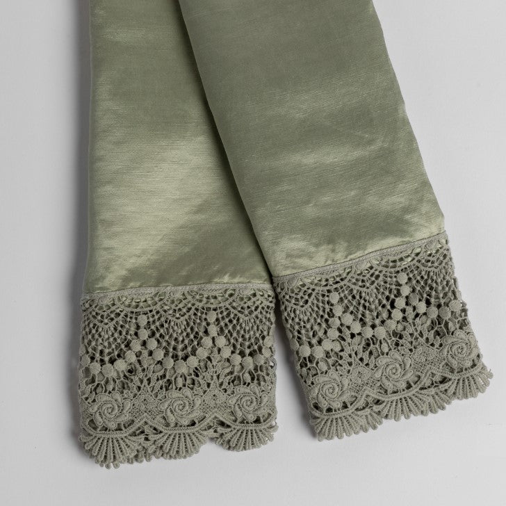 Paloma with Mattine Lace Standard Pillowcases from Bella Notte Linens in the color Eucalyptus.