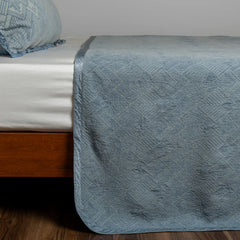 Trettino Bedspread from Bella Notte Linens in the color Tahoe Blue.