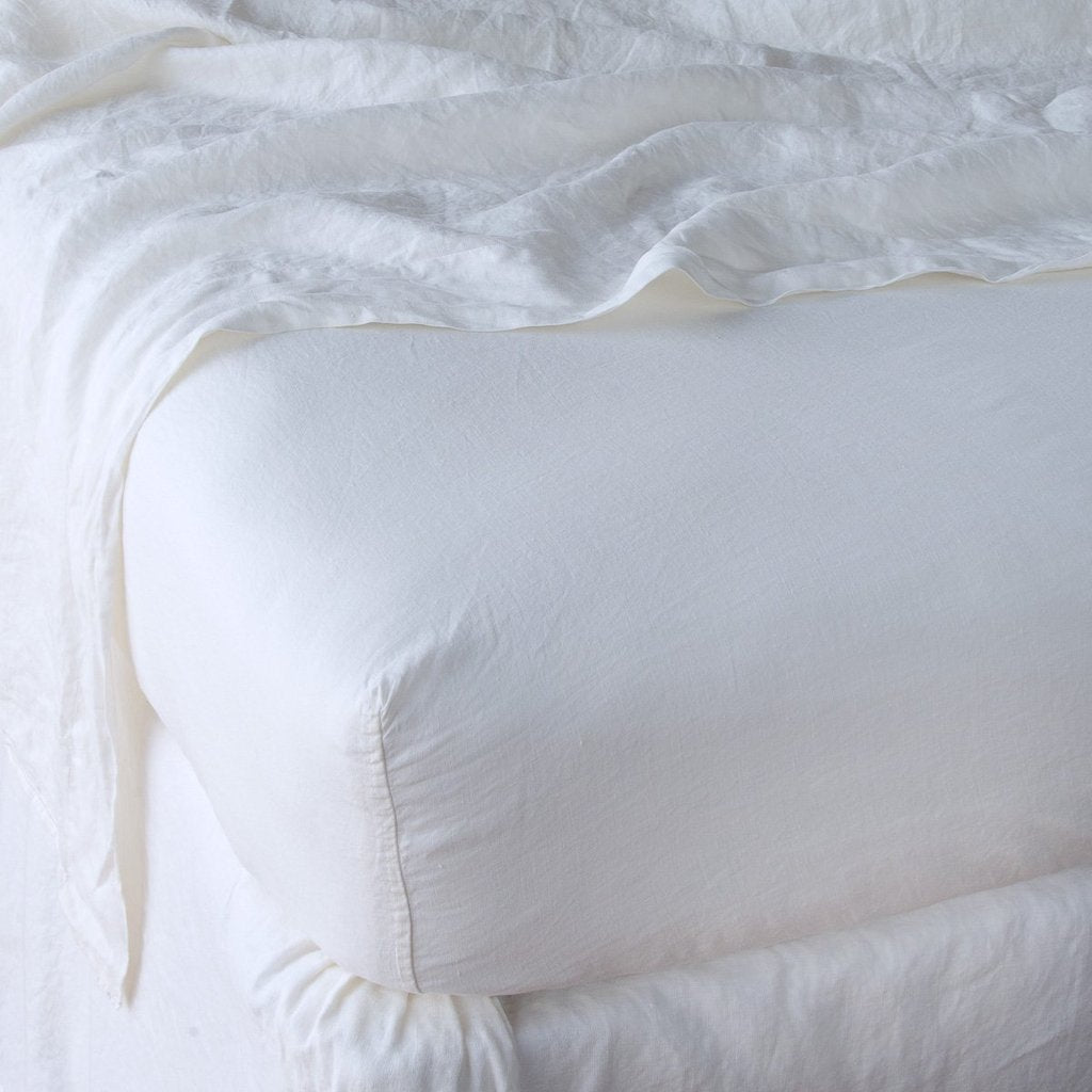 Linen Queen Fitted Sheet in White from Bella Notte Linens