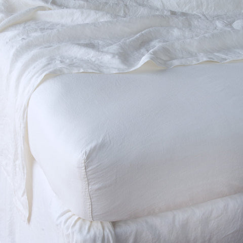 Linen Fitted Sheet - White - King