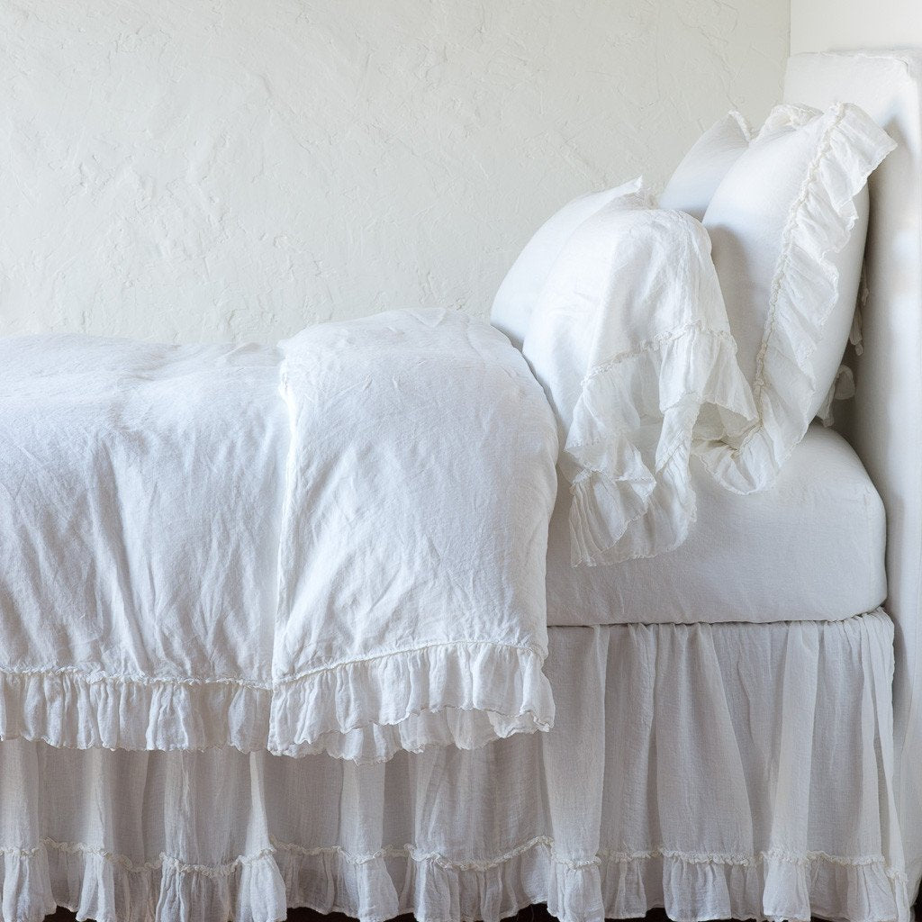 Linen Whisper King Bed Skirt in Winter White from Bella Notte Linens