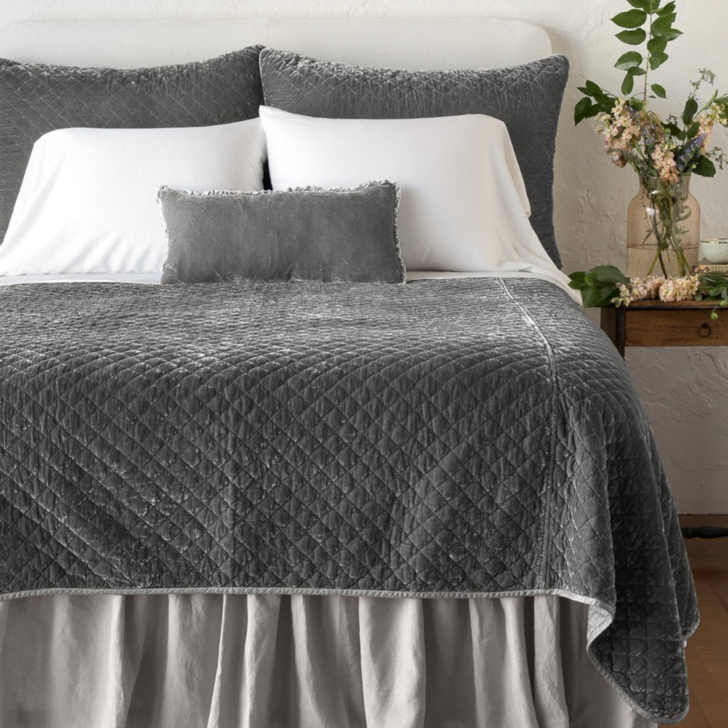 Silk Velvet Quilted King Coverlet in Fog from Bella Notte Linens
