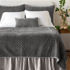 Queen Silk Velvet Quilted Coverlet in Fog from Bella Notte Linens