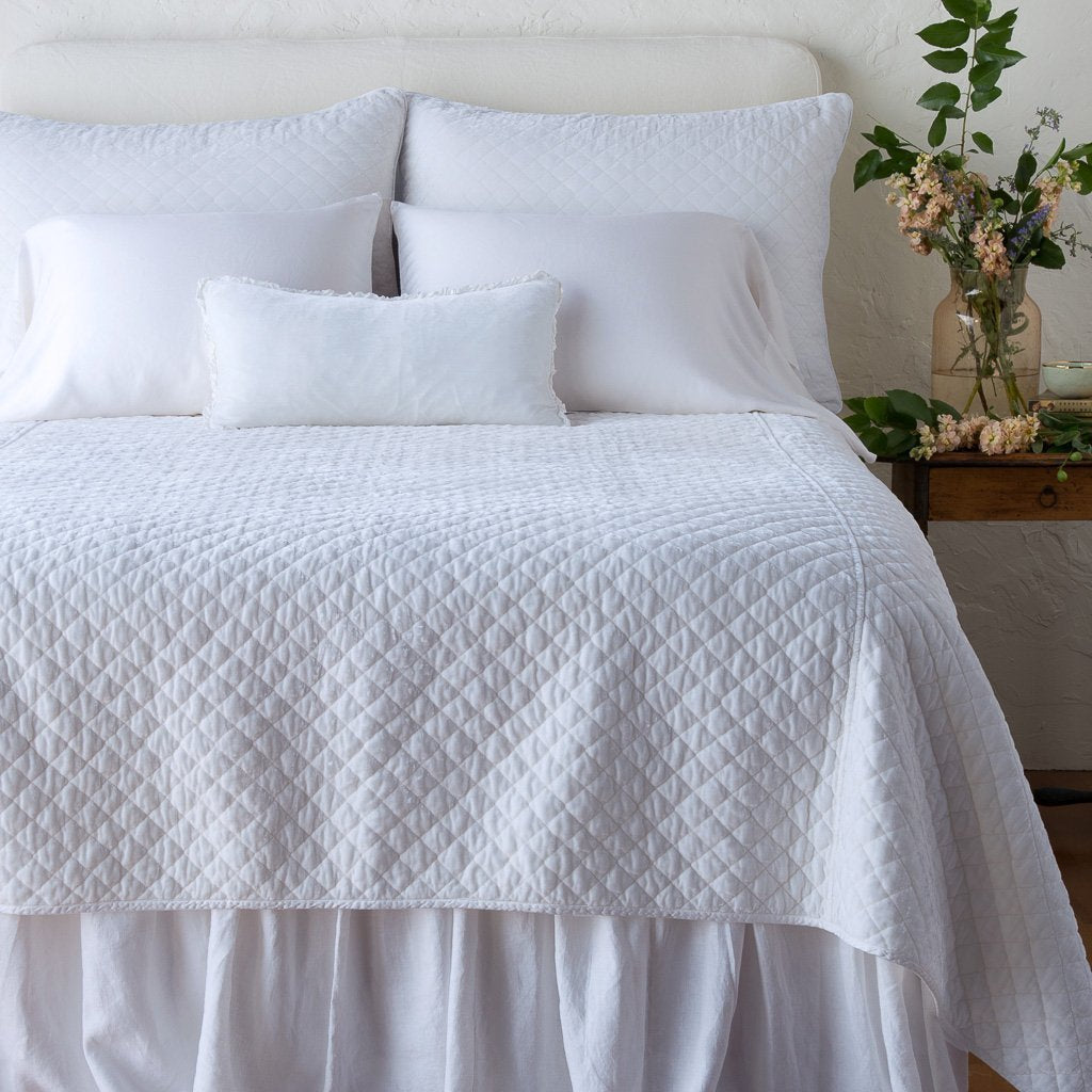 Silk Velvet Quilted King Coverlet in White from Bella Notte Linens