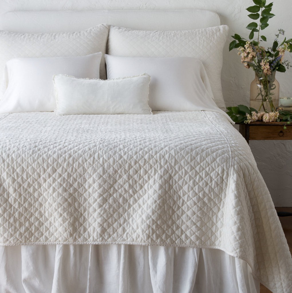 Silk Velvet Quilted King Coverlet in Winter White from Bella Notte Linens