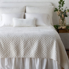 Silk Velvet Quilted King Coverlet in Winter White from Bella Notte Linens