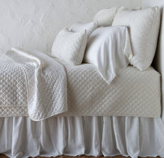 Silk Velvet Quilted Queen Coverlet in Winter White from Bella Notte Linens