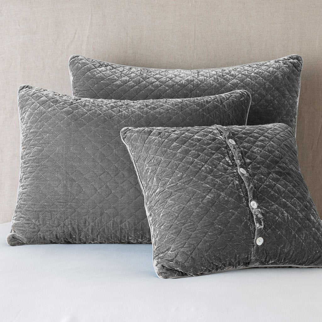 Silk Velvet Quilted Deluxe Sham in Fog from Bella Notte Linens