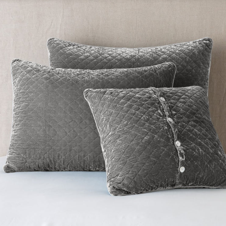 Silk Velvet Quilted Euro Sham in Fog from Bella Notte Linens
