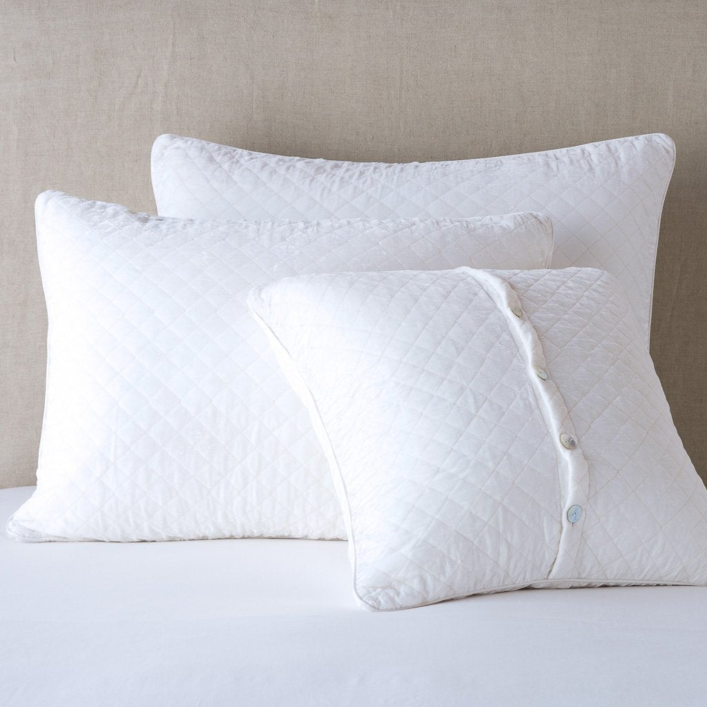 Silk Velvet Quilted Deluxe Sham in White from Bella Notte Linens