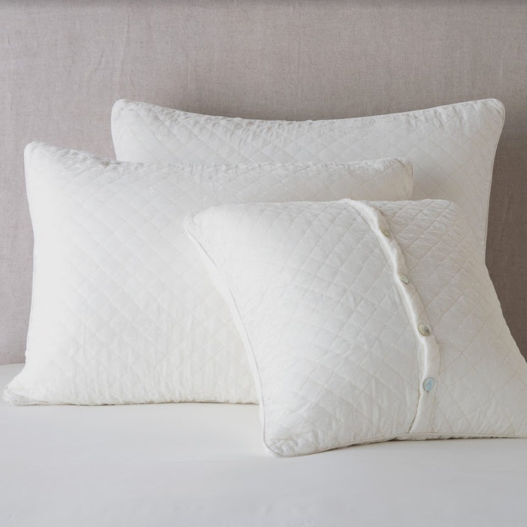 Silk Velvet Quilted Euro Sham in Winter White from Bella Notte Linens