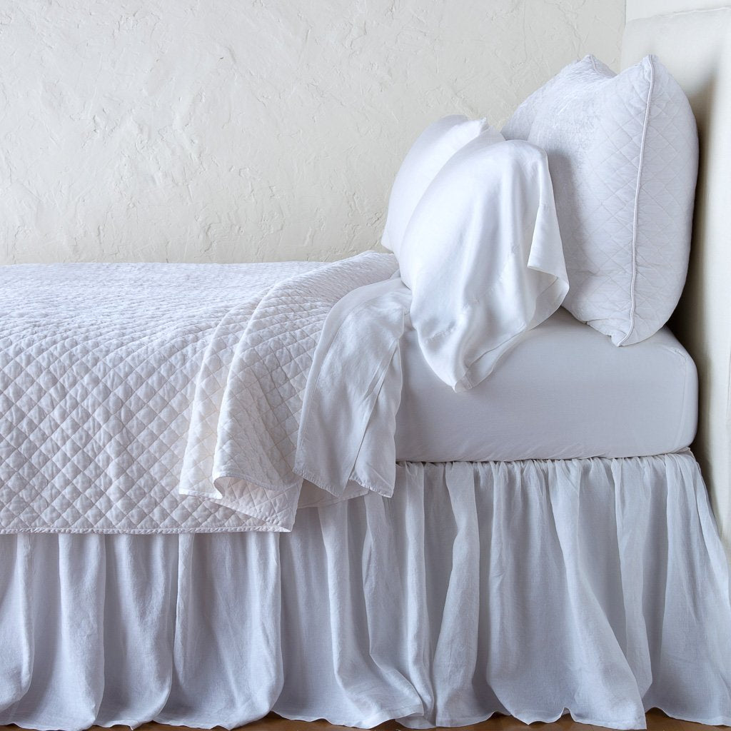 Silk Velvet Quilted Coverlet from Bella Notte Linens in the color White.
