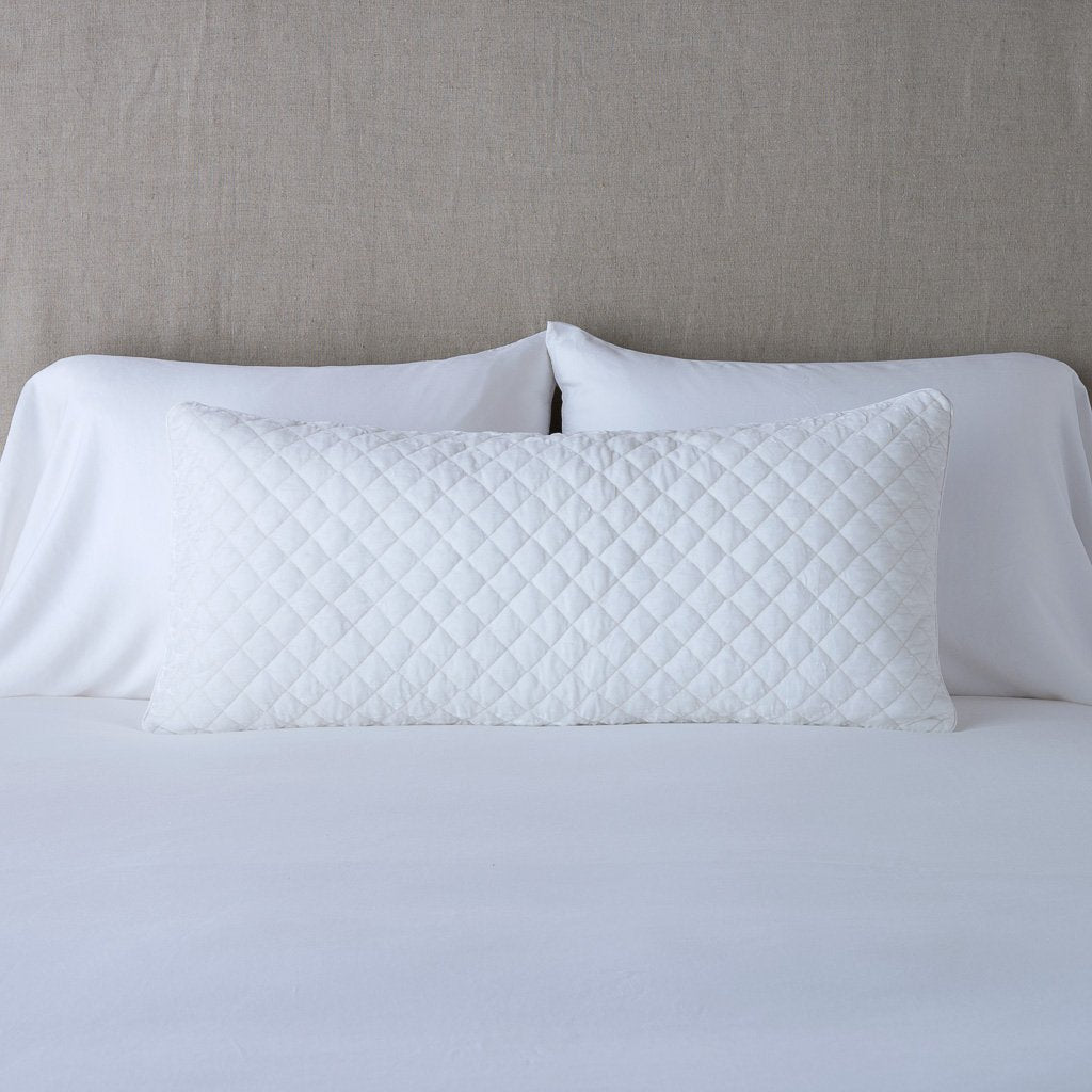 Silk Velvet Quilted Lumbar Pillow from Bella Notte Linens in the color White.