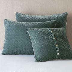 Silk Velvet Quilted Sham from Bella Notte Linens in the color Eucalyptus.