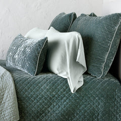 Silk Velvet Quilted Sham from Bella Notte Linens in the color Eucalyptus.